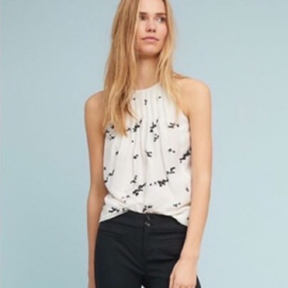 Anthropologie linen embroidered tank